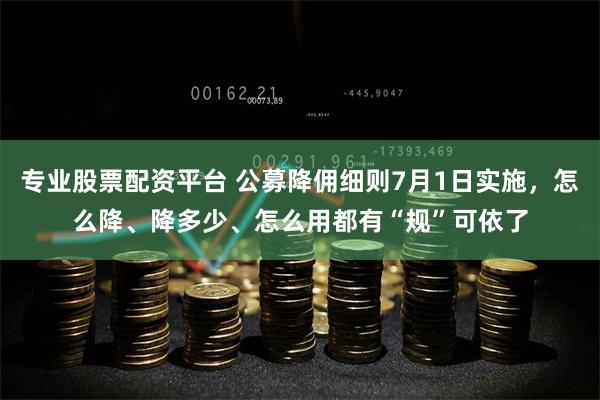 专业股票配资平台 公募降佣细则7月1日实施，怎么降、降多少、怎么用都有“规”可依了