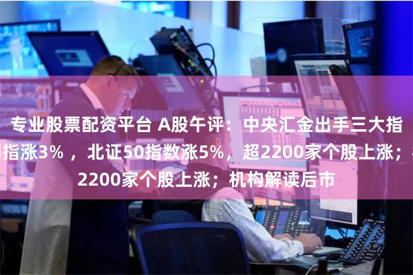 专业股票配资平台 A股午评：中央汇金出手三大指数全线拉升创指涨3% ，北证50指数涨5%，超2200家个股上涨；机构解读后市